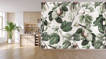 LINFA NATURAE | Carta da parati botanica con foglie verdi e frutti